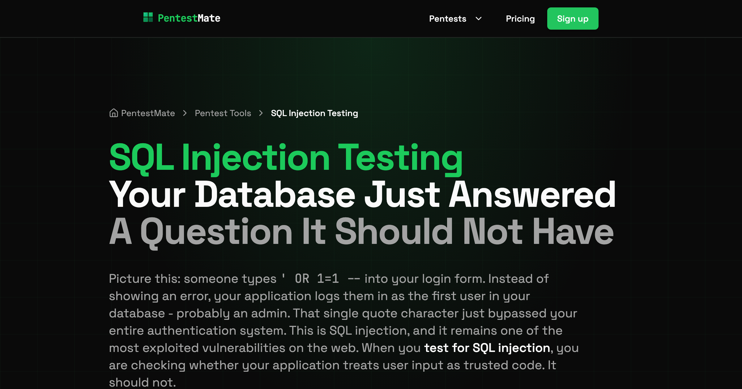 SQL Injection Testing - SQL Injection Checker & Tester | PentestMate